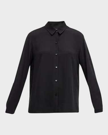 Eileen Fisher Point-Collar Button-Down Silk Shirt