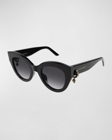 Alexander McQueen Acetate Round Sunglasses w/ Crystal Skull Detail