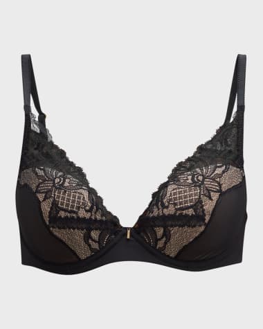 Chantelle orchids floral lace push-up plunge bra - black