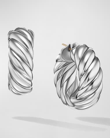 David Yurman Sculpted Cable Hoop Earrings in Silver, 9mm, 1"L