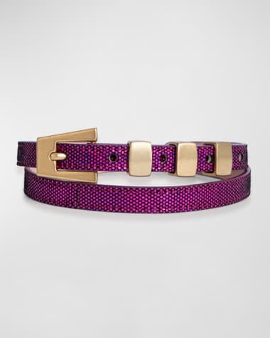 BY FAR Vic Fuchsia Disco Dot Leather Belt
