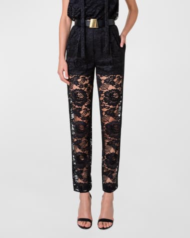 Akris Fidelia Floral Lace Pleated Conical-Leg Pants