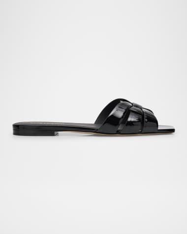 Saint Laurent Nu Pieds Woven Patent Flat Sandals