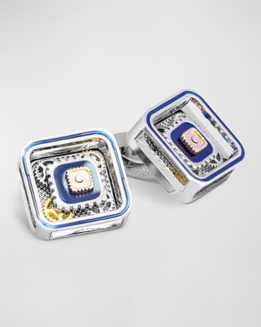 Tateossian Men's Blue Enamel Mechanical Maxi Gear Cufflinks