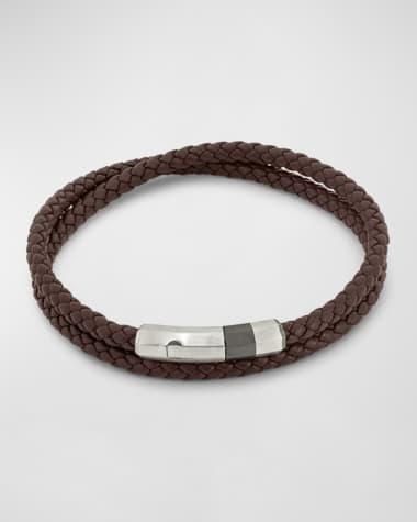 Tateossian Men's Woven Leather Wrap Bracelet, Medium