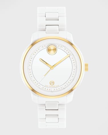 Movado Verso Bracelet Watch with Date Window, White/Gold