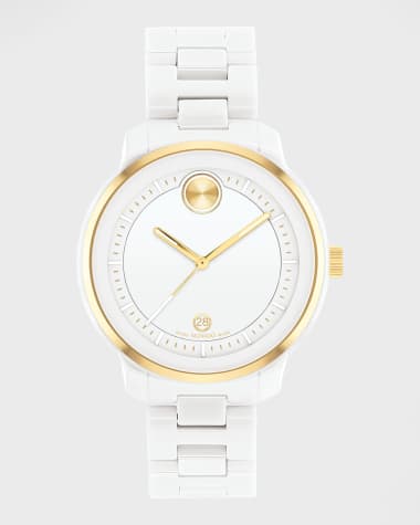 Movado Verso Bracelet Watch with Date Window, White/Gold
