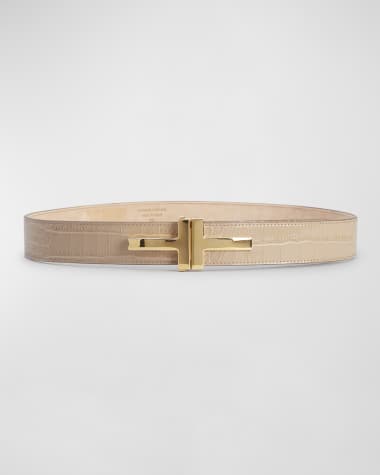 Tom Ford Lozerna Woven Leather Belt 0 31/32in Gold Buckle Iconic