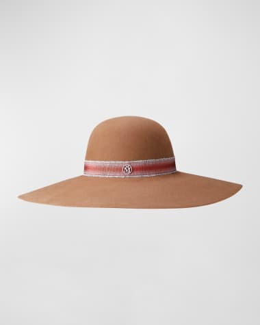 Maison Michel Blanche Wool Felt Large Brim Hat W/ Linen Ribbon