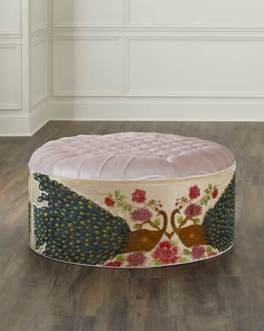 Haute House Round Blush Peacock Ottoman