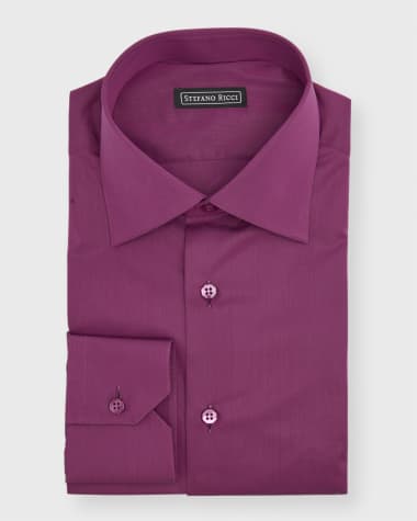 Stefano Ricci Men's Solid Barrel-Cuff Dress Shirt