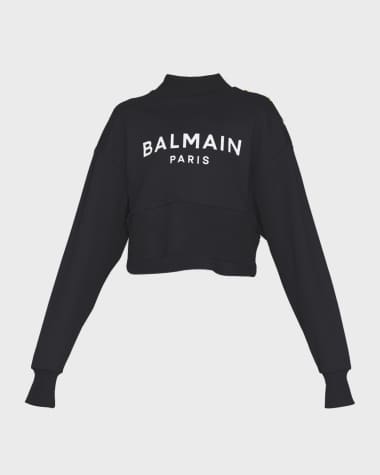 Balmain 3-Button Logo-Print Crop Sweatshirt