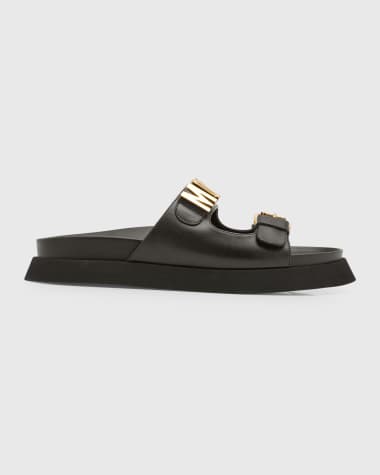 Moschino Men's Buckle Logo Leather Sandals