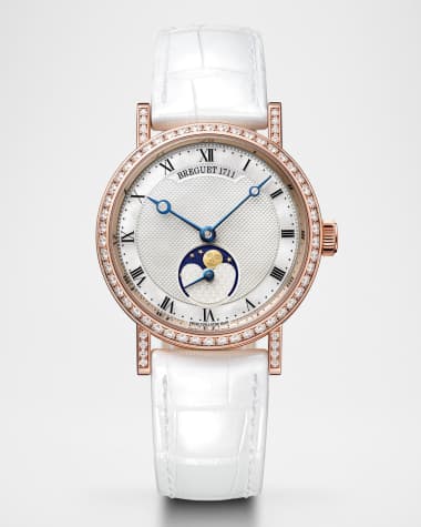 Breguet Classique Phase de Lune 18K Rose Gold 30mm Watch with Diamonds and Mother-of-Pearl