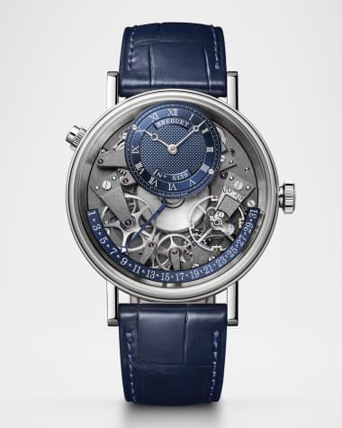 Breguet Tradition 18K White Gold 40mm Skeleton Watch with Alligator Strap