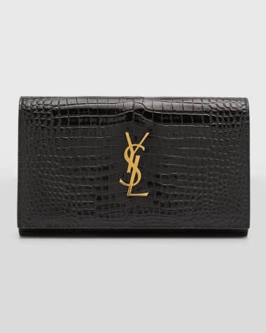 Saint Laurent Cassandra YSL Wallet on Chain in Croc Embossed Leather