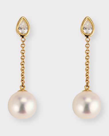 Mizuki 14k Gold Single-Pearl Drop Earrings with Diamonds