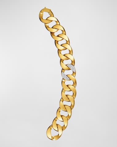 Verdura 18K Yellow Gold Medium Curb Link Bracelet with Diamond Link