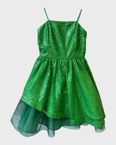 Un Deux Trois Girl's Sequined Peek-a-Boo Tulle Dress, Size 7-16
