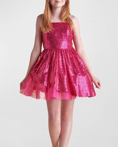 Un Deux Trois Girl's Sequined Peek-a-Boo Tulle Dress, Size 7-16