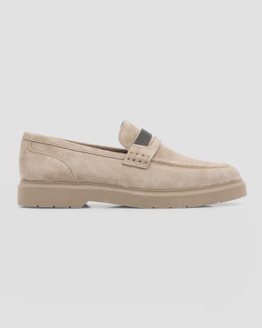Brunello Cucinelli Suede Monili Casual Loafers