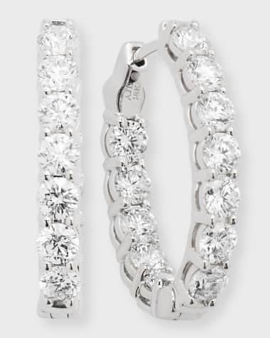 Neiman Marcus Diamonds 18K White Gold Diamond Oval Hoop Earrings, 3.6tcw, 0.75"L