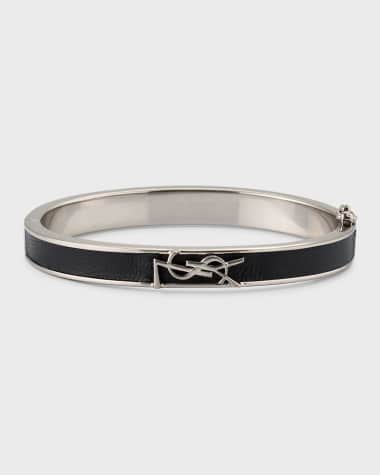Saint Laurent Leather and Brass YSL Monogram Bracelet