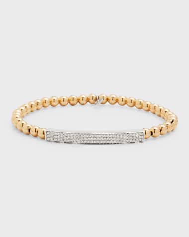 Sydney Evan 14K Three-Row Pave Bar on Bead Bracelet
