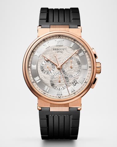 Breguet 42mm 18K Rose Gold Marine Chronograph Watch with Rubber Strap