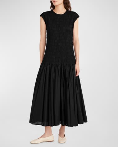 Merlette Stijl Smocked Cap-Sleeve Voile Midi Dress