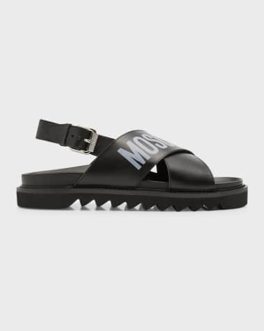 Moschino Men's Crisscross Leather Logo Sandals