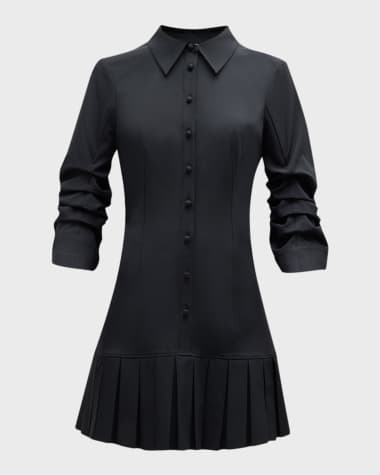 Cinq a Sept Lucilla Topstitched Pleated-Hem Mini Shirtdress