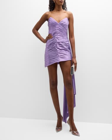 Alexandre Vauthier Stretch Satin Buckle Strapless Mini Dress in Purple
