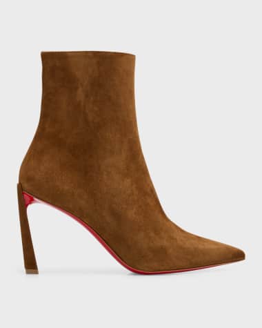 Christian Louboutin Taupe Leather Spiked Red Sole Pull On Chelsea Boots,  W’s 35