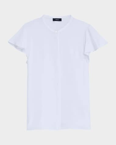Theory Ruffle-Sleeve Silk Button-Front Top