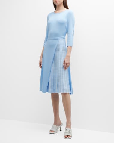 Misook Pleated Short-Sleeve Knit Midi Dress