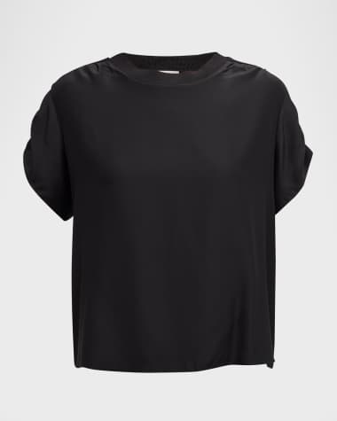 Cinq a Sept Lorainne Short Ruched-Sleeve Silk Top