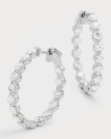 Neiman Marcus Diamonds 18K White Gold 30 Round GH/SI1 Diamond Hoop Earrings, 1"L, 3.45tcw