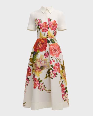 Rickie Freeman for Teri Jon Floral-Print Fit-&-Flare Shirtdress