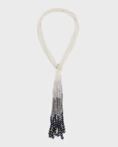 Utopia 18K White Gold Diamond and 6 Row Pearl Necklace