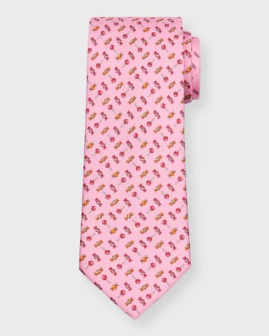 Louis Vuitton LV Luxury Mens Light Pink Geometric Silk Necktie Tie