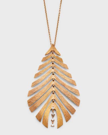 Hueb 18K Rose Gold Leaf Pendant Necklace with Diamonds