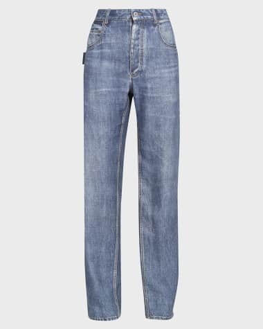 Bottega Veneta Trompe L'Oeil Denim-Print Straight-Leg Trousers