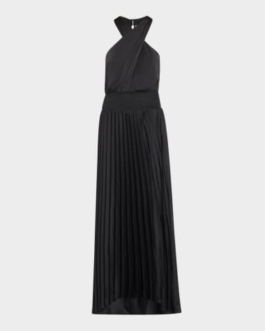 Ramy Brook Arina Pleated Halter Midi Dress