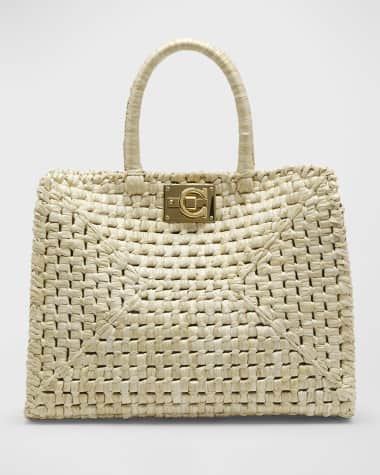 Ferragamo The Studio Raffia Basket Top-Handle Bag