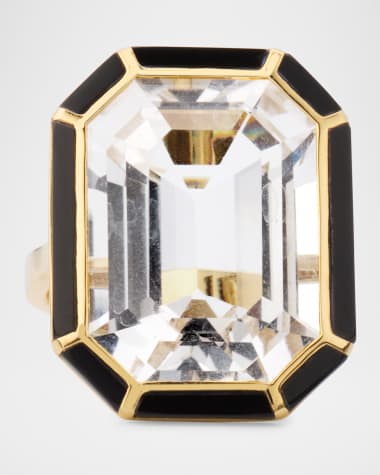 Goshwara 18K Yellow Gold Emerald-Cut Rock Crystal and Onyx Statement Ring