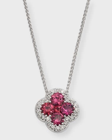 Neiman Marcus Diamonds 18k White Gold Diamond and Ruby Pendant Necklace, 18"L, 0.80tcw
