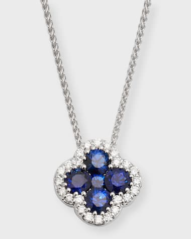 Neiman Marcus Diamonds 18k White Gold Diamond and Sapphire Pendant Necklace, 18"L, 1.51tcw