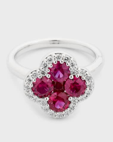 Neiman Marcus Diamonds 18K Ruby and Diamond Flower Ring, Size 6.75