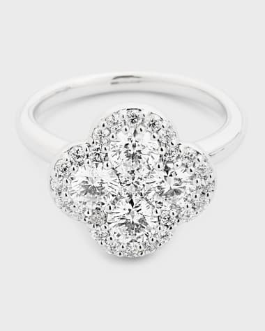 Neiman Marcus Diamonds 18K White Gold Diamond Flower Ring, Size 6.75